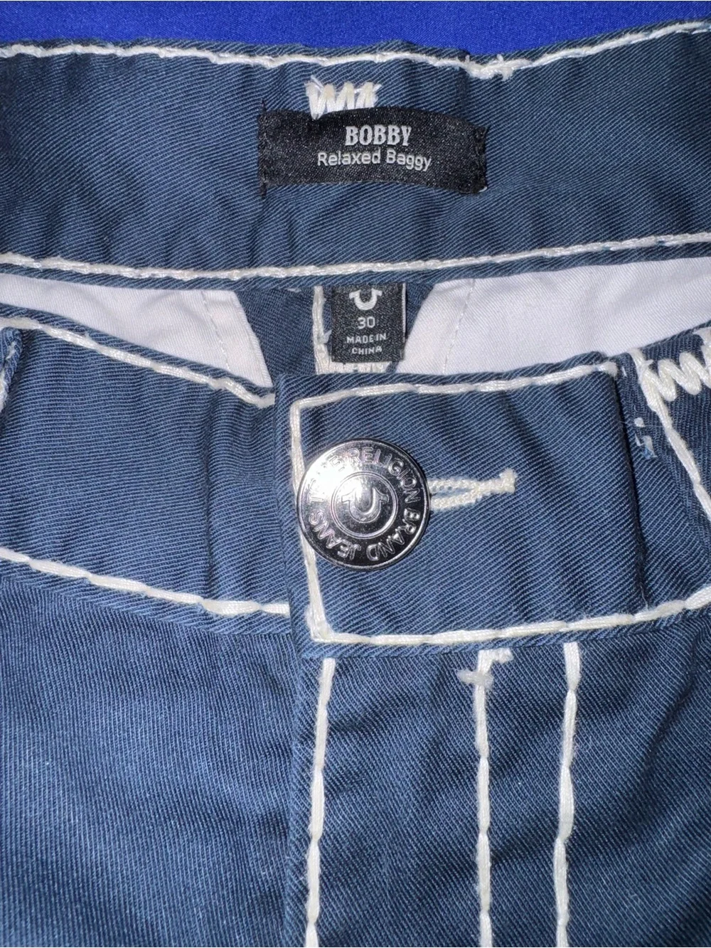 Men’s True Religion Navy Blue Bobby Relaxed Baggy Pants Size 30